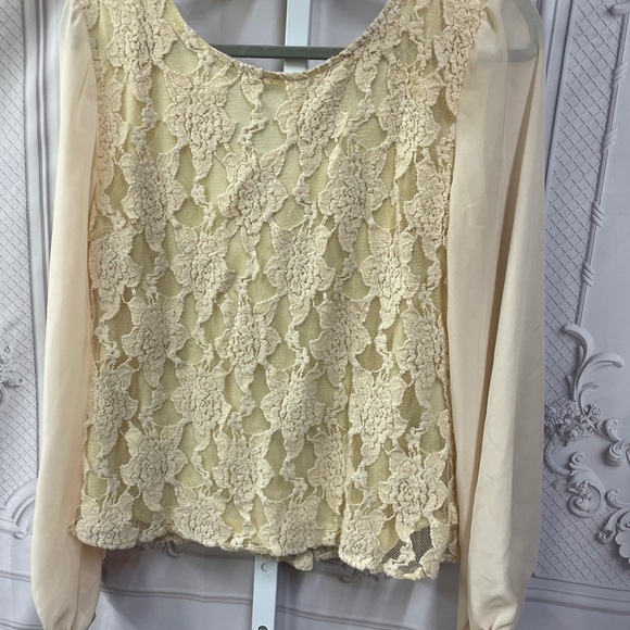 Cream lace button front sheer sleeves approx medium Boho Romantic Blouse Top - Picture 5 of 5